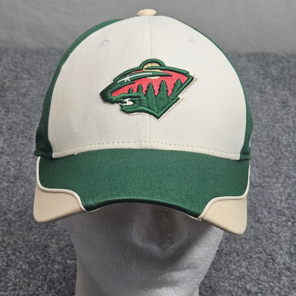 Y2K Reebok Minnesota Wild Hat One Size Green Cream Colorblock NHL‎ Hockey Arena